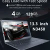 8GB RAM 256GB ROM 13.3 INCH Notebook Ultrabook Laptop PC Windows 11 Intel Celeron Quad Core N3450 CPU